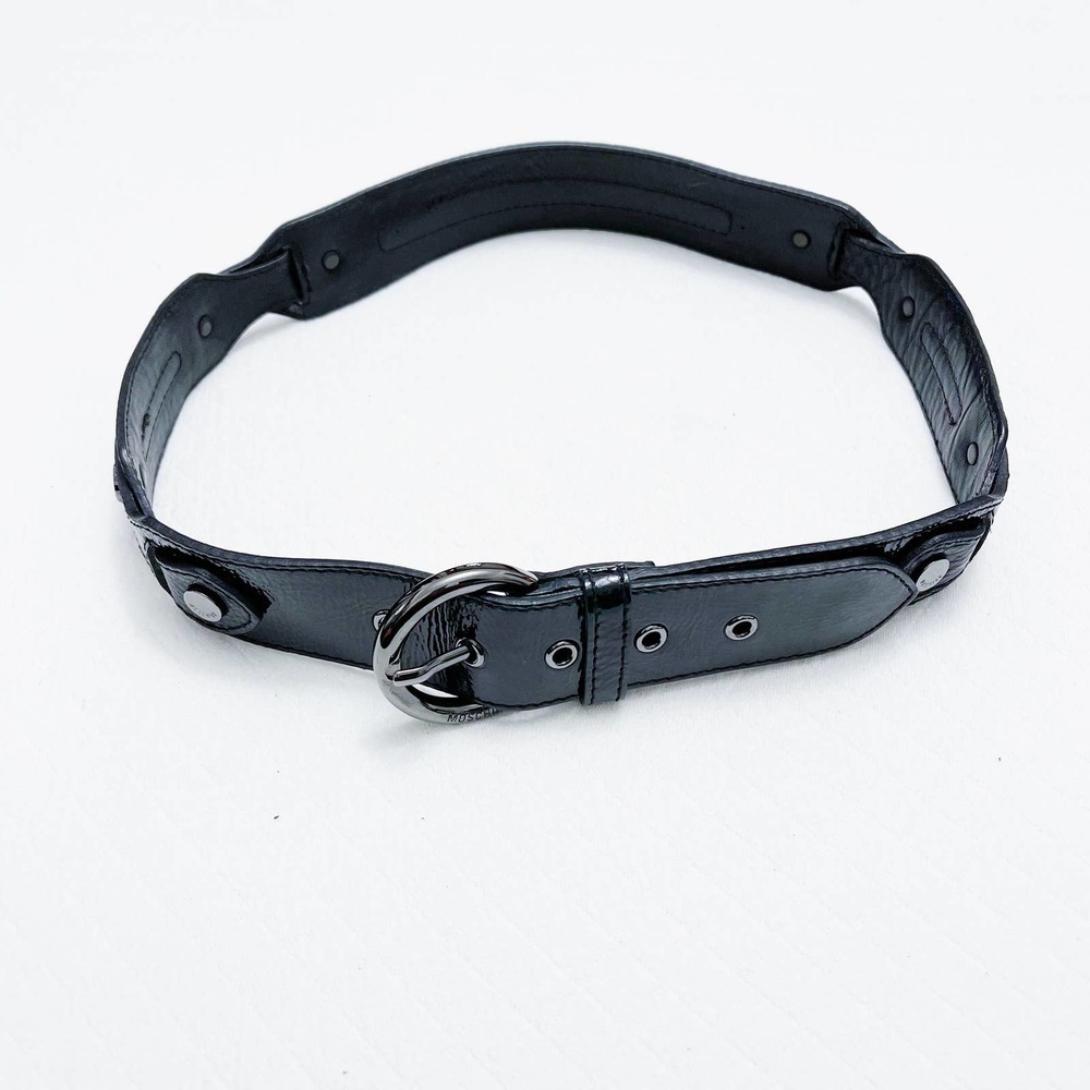 Moschino Patent Leather Belt Silver Button Accents SZ42 - Picture 7 of 7